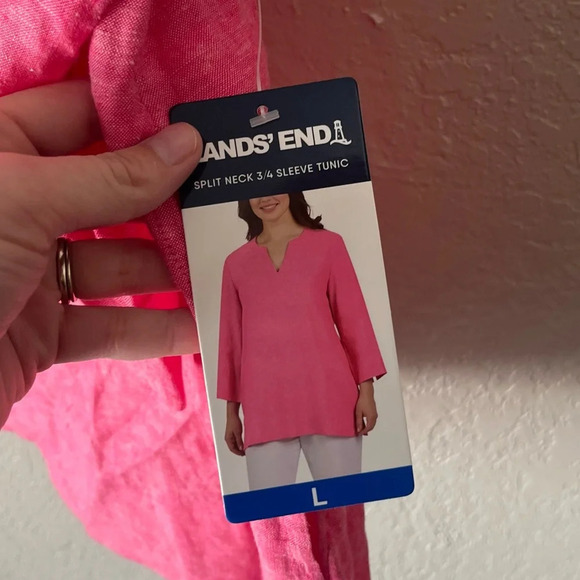 Lands' End Top Women's Large Split Neck 3/4 Sleeve Pink Tunic Linen Blend NWT - Picture 11 of 11